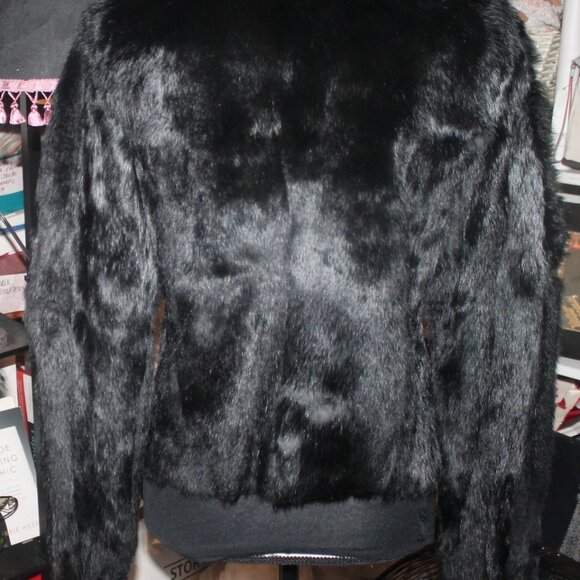 Glamorous Button Front Sheer Genuine Black  Rabbit Fur Jacket Coat - Picture 4 of 10